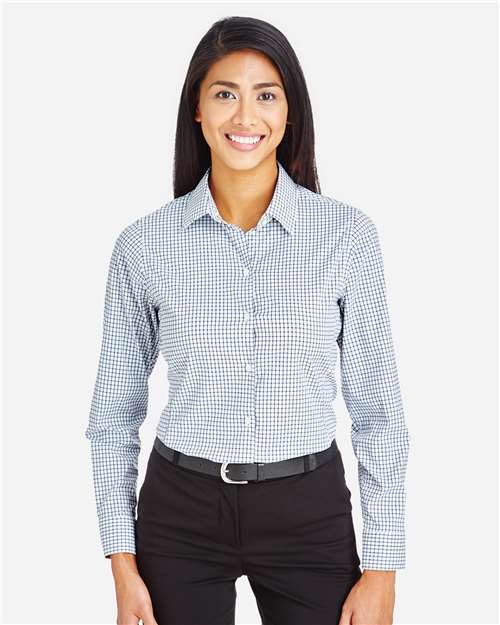 Navy/ White Women's CrownLux Performance® Micro Windowpane Woven Dress Shirt - DG540W