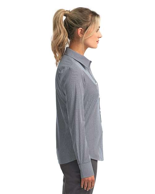 Navy/ White Women&#39;s Microcheck Gingham Cotton Shirt - RP320