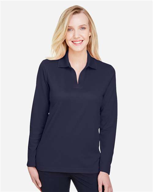 Navy Women&#39;s CrownLux Performance® Plaited Long Sleeve Polo - DG20LW