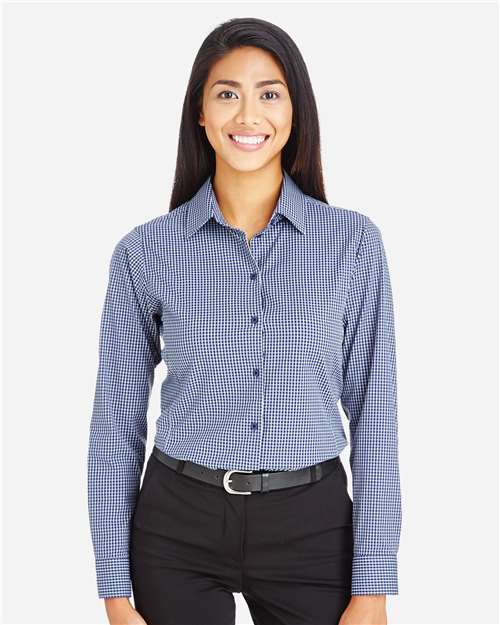 Navy Women's CrownLux Performance® Tonal Mini Check Woven Dress Shirt - DG535W