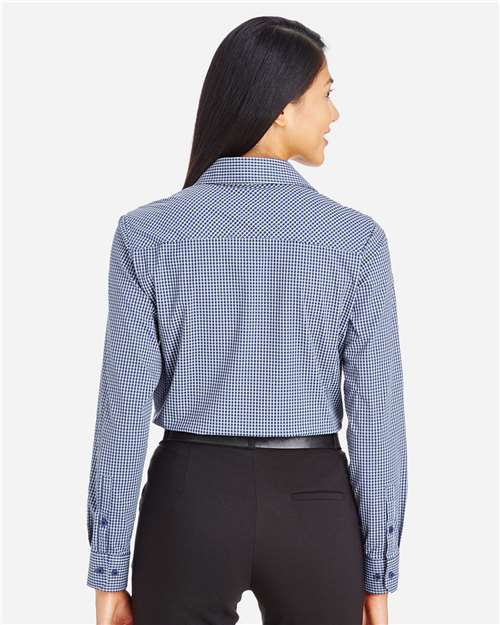 Navy Women's CrownLux Performance® Tonal Mini Check Woven Dress Shirt - DG535W