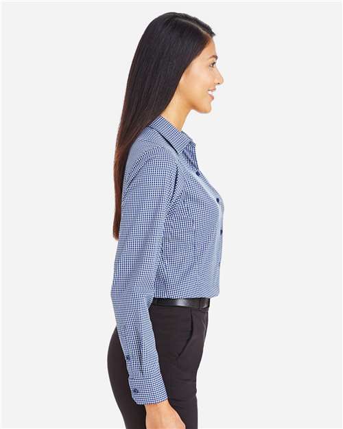 Navy Women&#39;s CrownLux Performance® Tonal Mini Check Woven Dress Shirt - DG535W