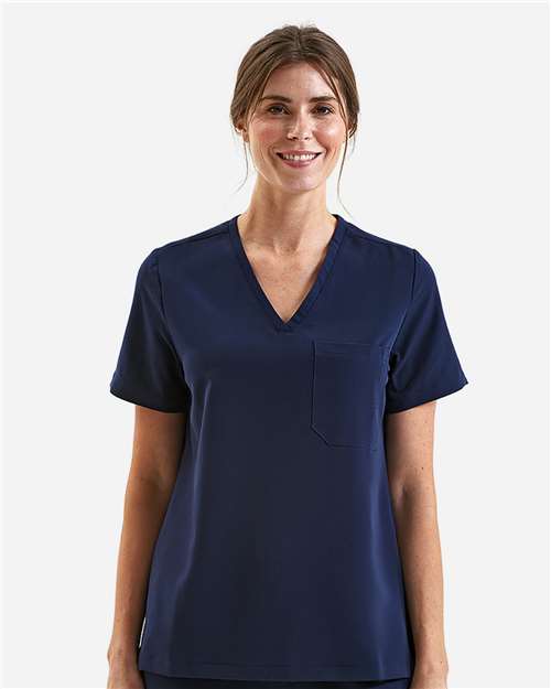 Rear View of Navy Women's Limitless V-Neck Stretch Scrub Top - NN300