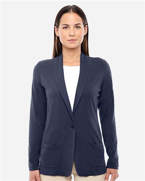 Front View of Navy Women's Perfect Fit™ Shawl Collar Cardigan - DP462W
