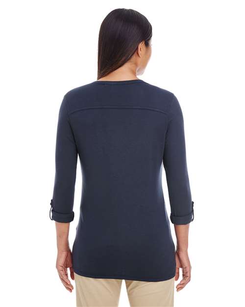 Navy Women&#39;s Perfect Fit™ Y-Placket Convertible Sleeve Knit Top - DP186W