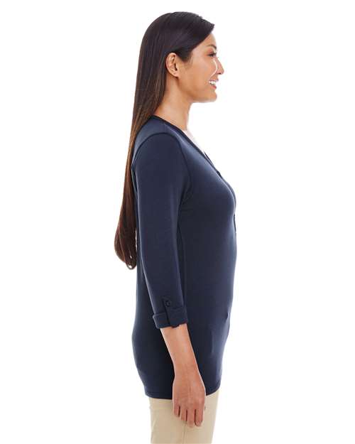 Navy Women&#39;s Perfect Fit™ Y-Placket Convertible Sleeve Knit Top - DP186W