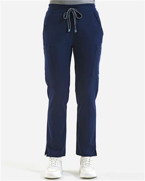 Rear View of Navy Women's Relentless Stretch Cargo Scrub Pants - NN600