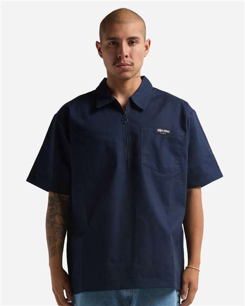 Navy Work Heavyweight Quarter-Zip Short Sleeve Shirt - SHQZWS
