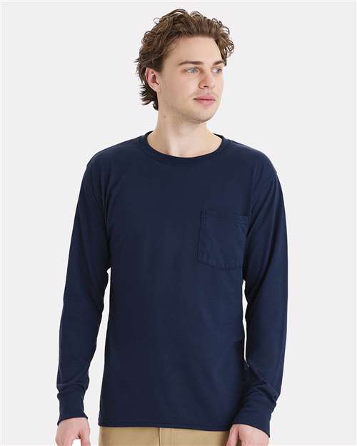 Navy Workwear Long Sleeve Pocket T-Shirt - W120