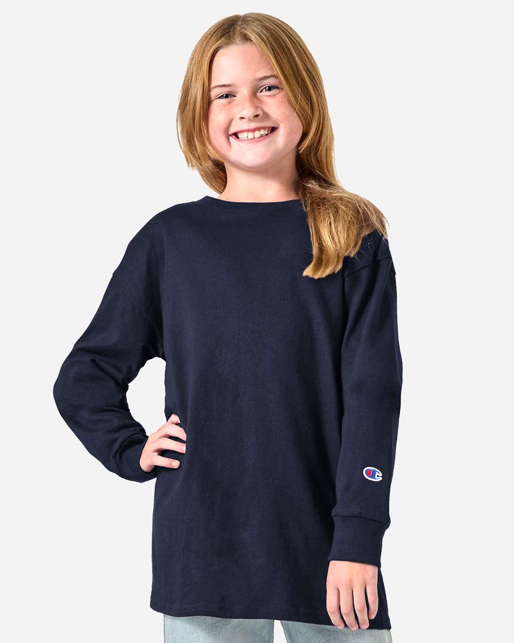 Navy Youth Long Sleeve T-Shirt - CH1751 plain