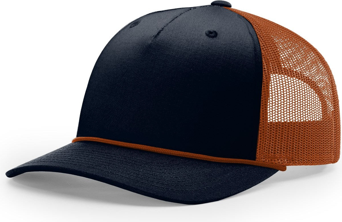 Richardson 112FPR 5 Panel Rope Trucker Caps - Navy Dark Orange Dark Orange Rope