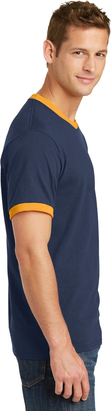 Navy/Gold Port & Co Core Cotton Ringer Tee. PC54R