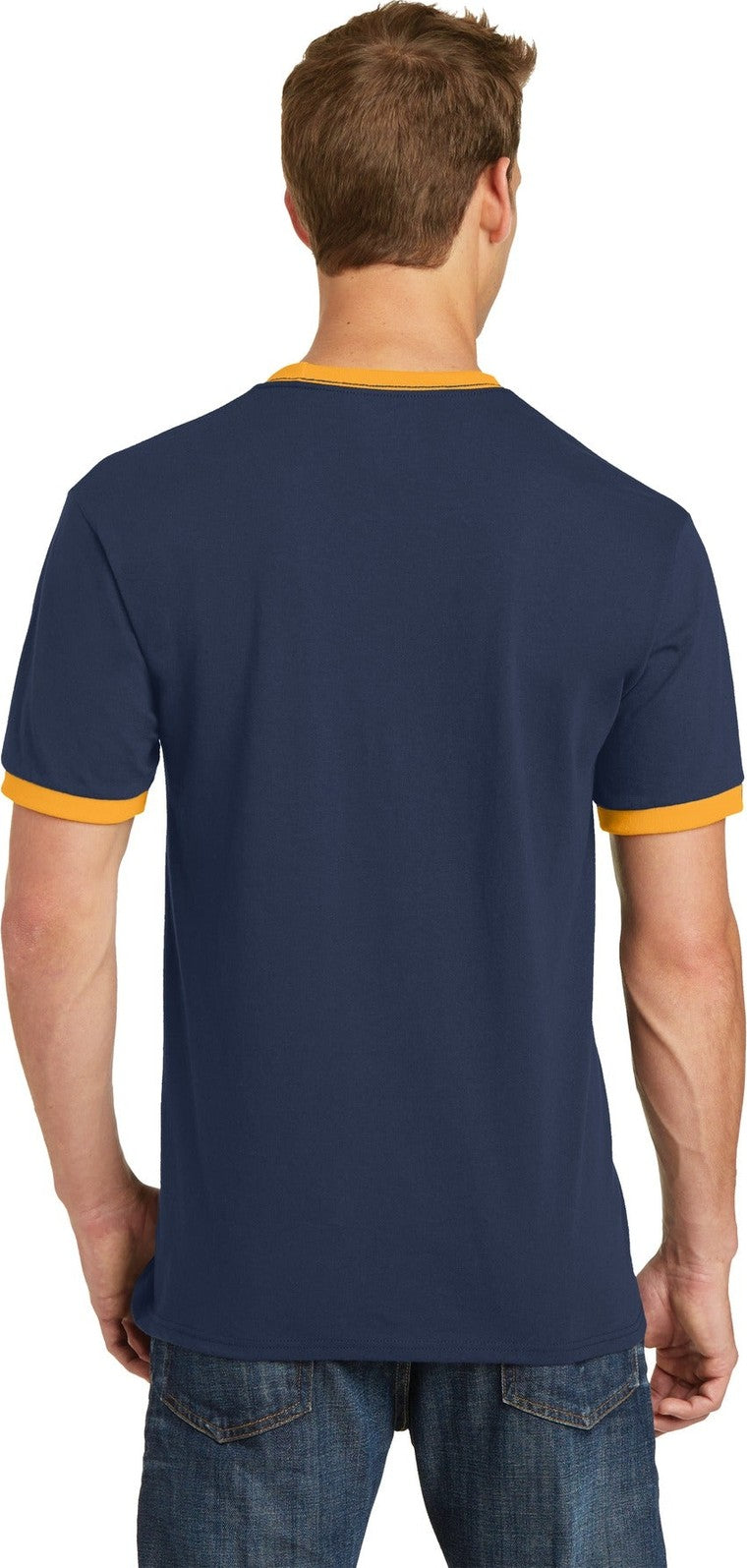 Navy/Gold Port & Co Core Cotton Ringer Tee. PC54R