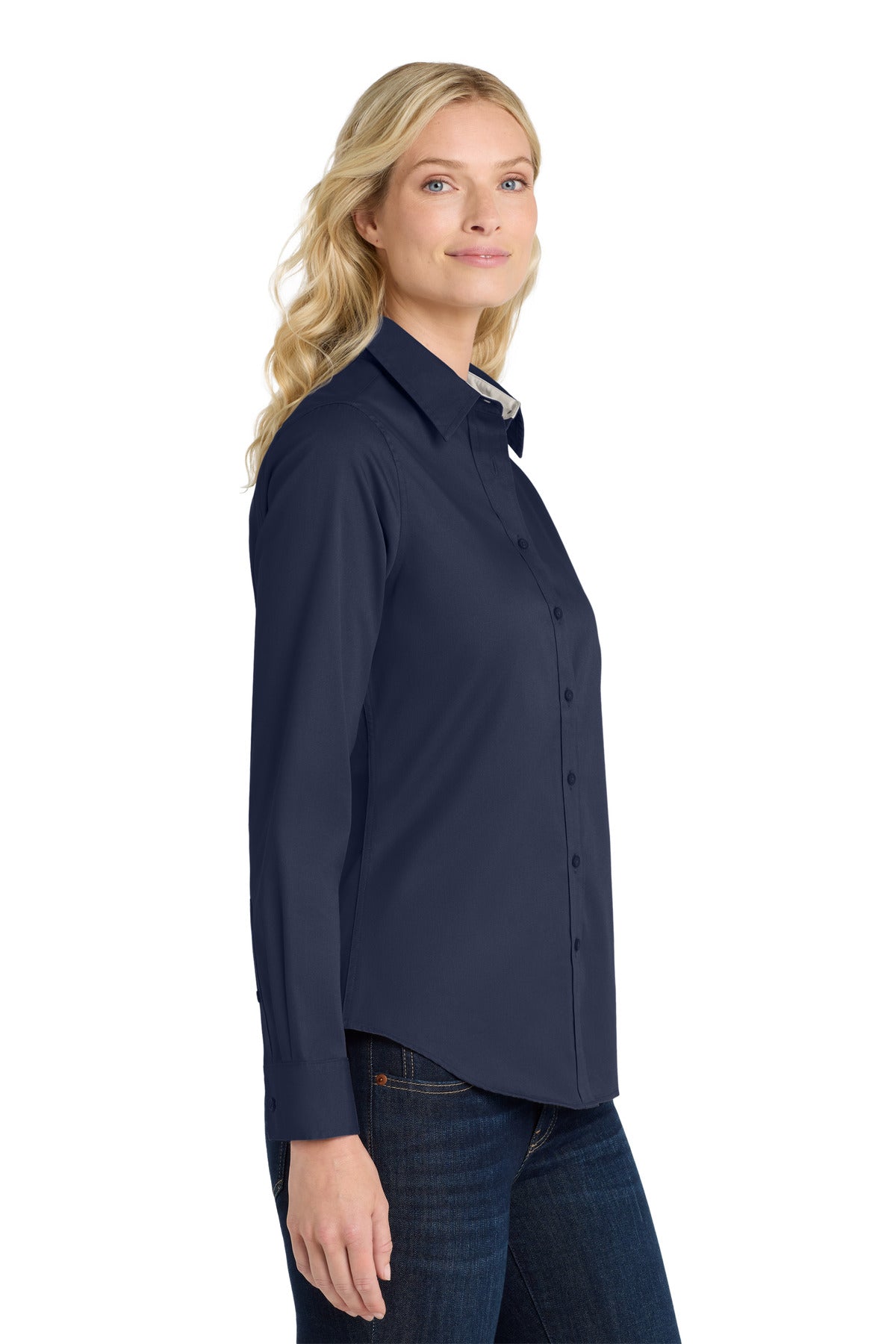Navy/Lt Stone Port Authority Women's Long Sleeve Easy Care Shirt. L608
