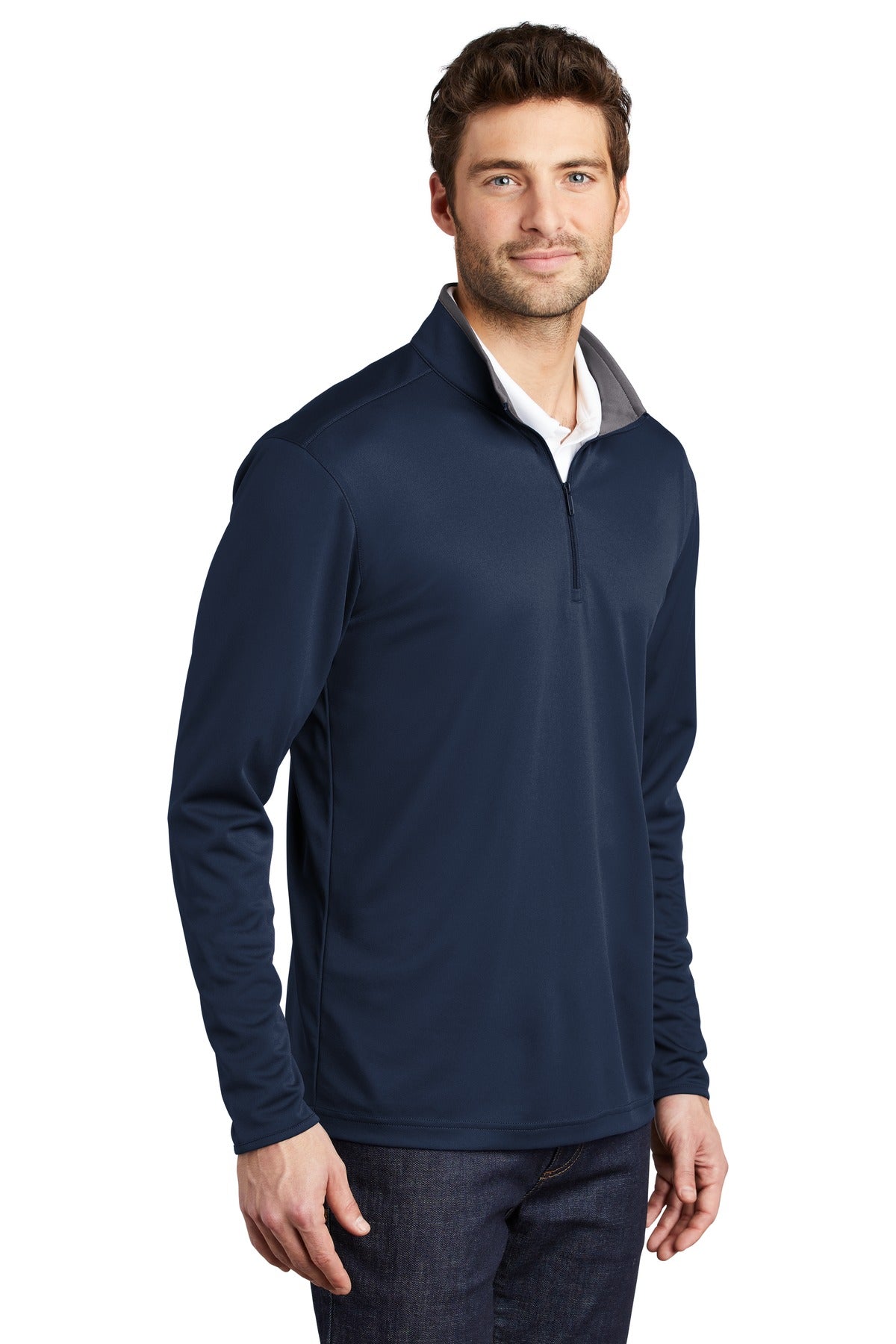 Navy/Steel Gry Port Authority Silk Touch Performance 1/4-Zip K584