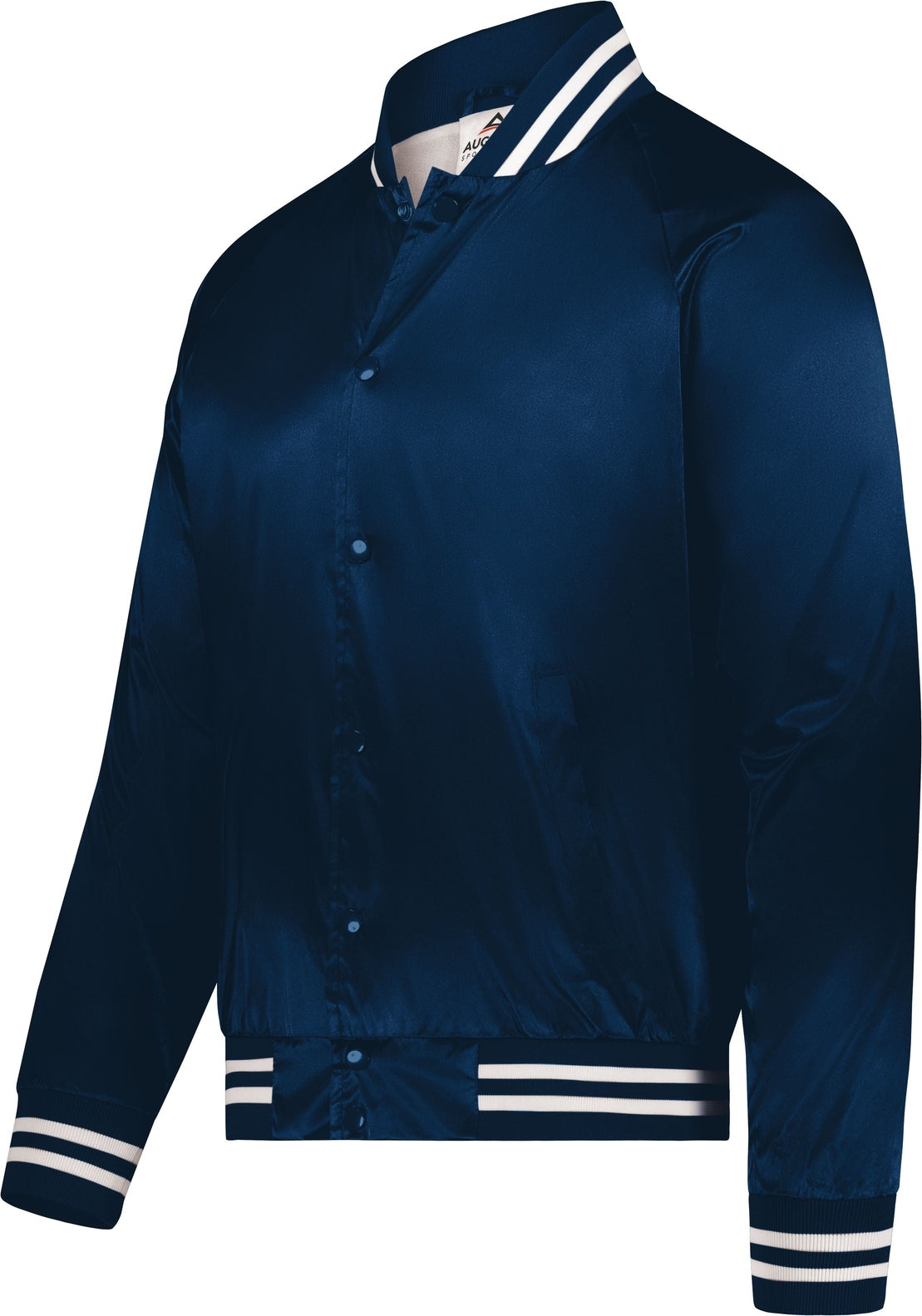 NAVY/WHITE SATIN BASEBALL JKT/STRIPED TRM