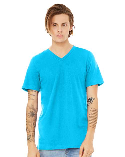 Neon Blue Heather CVC V-Neck Tee - 3005CVC