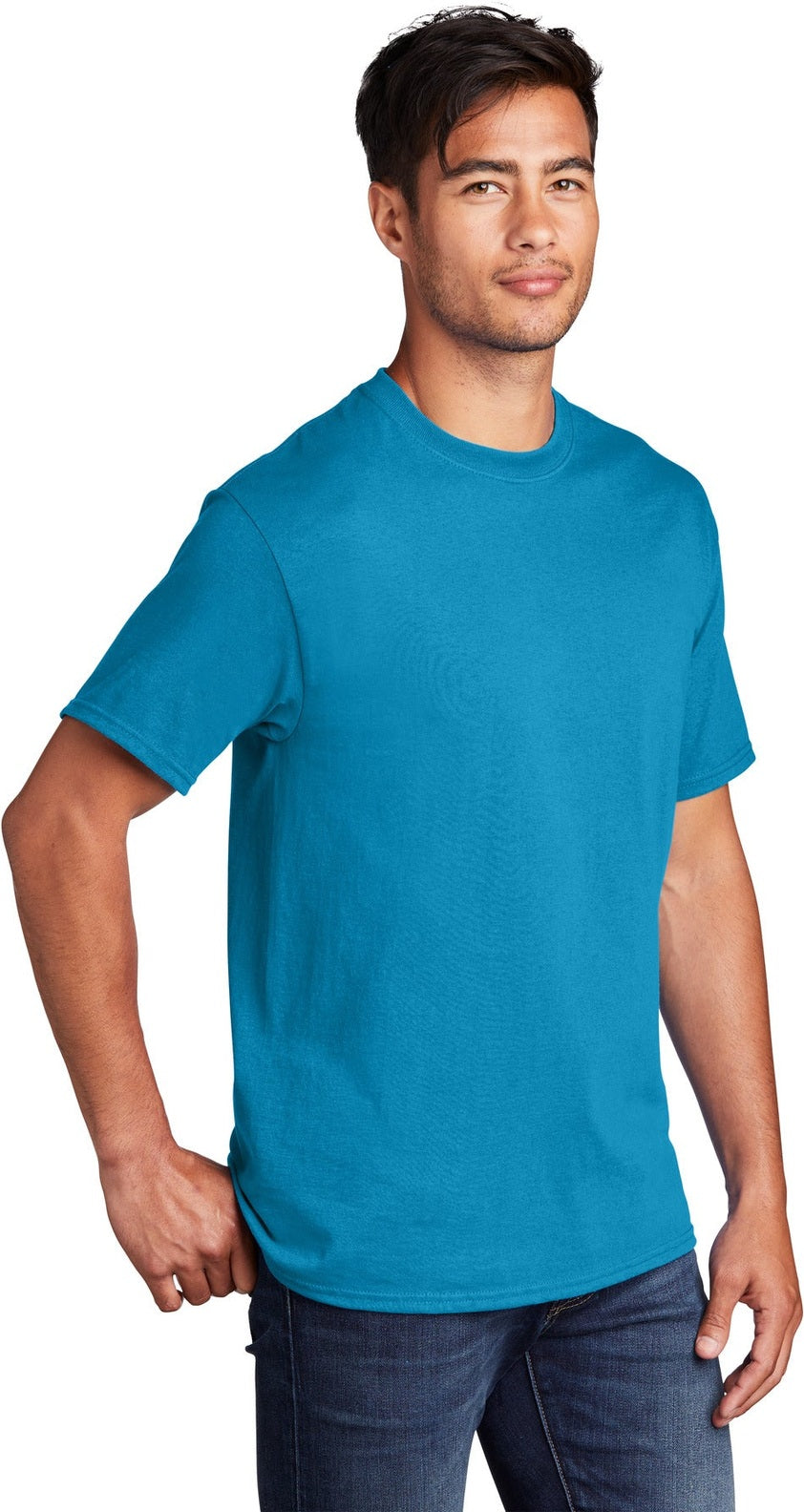 Neon Blue Port & Co Core Cotton Tee. PC54