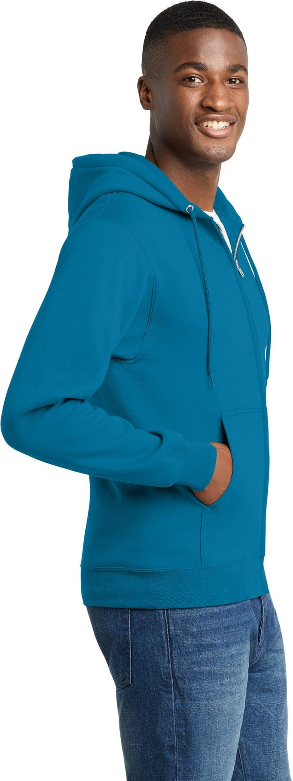Neon Blue Port & Co Core Fleece Full-Zip Hooded Sweatshirt. PC78ZH