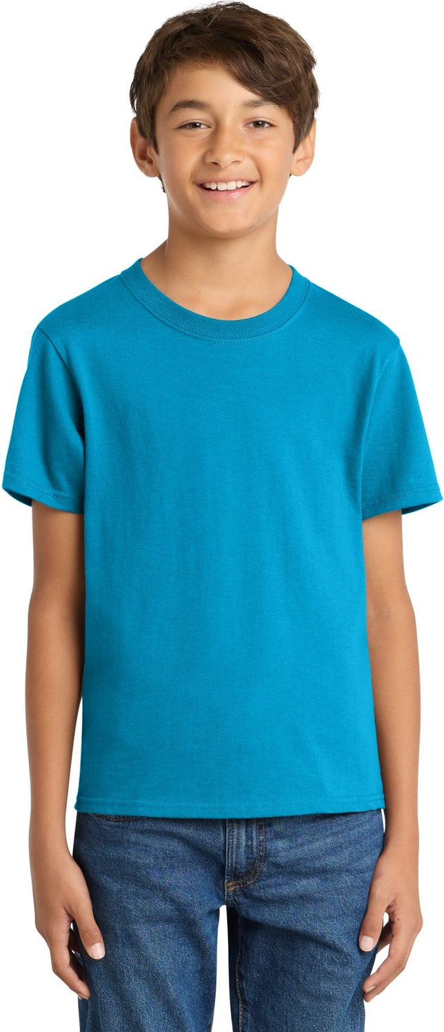 Neon Blue Port & Co Youth Core Cotton Tee. PC54Y