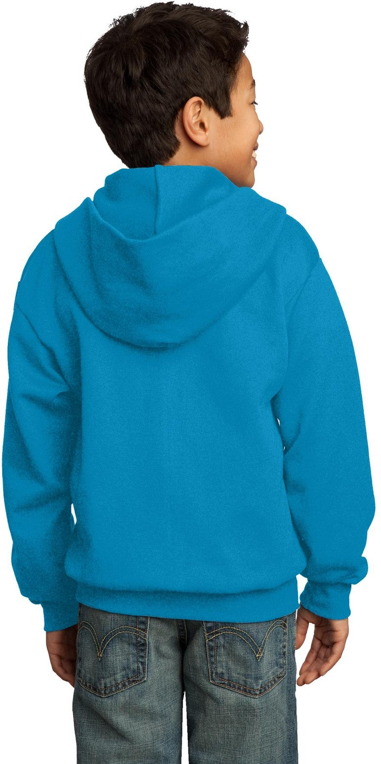 Neon Blue Port & Co Youth Core Fleece Full-Zip Hooded Sweatshirt. PC90YZH