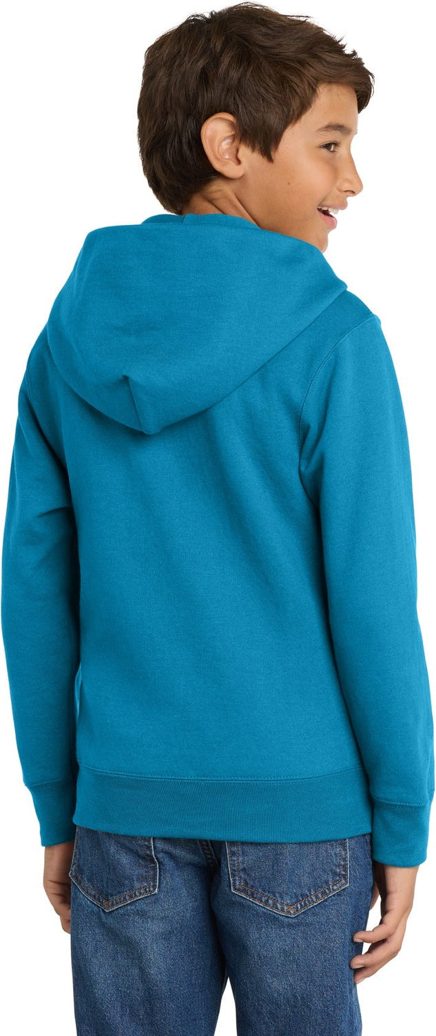Neon Blue Port & Co Youth Core Fleece Full-Zip Hooded Sweatshirt. PC90YZH