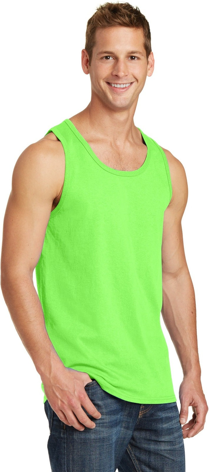 Neon Green Port & Co Core Cotton Tank Top. PC54TT
