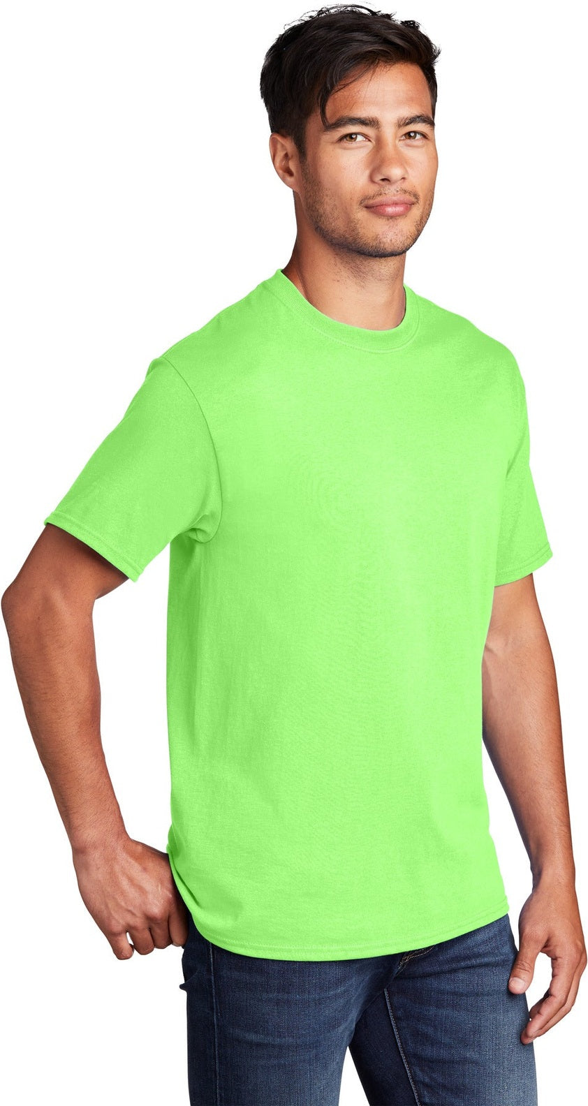 Neon Green Port & Co Core Cotton Tee. PC54