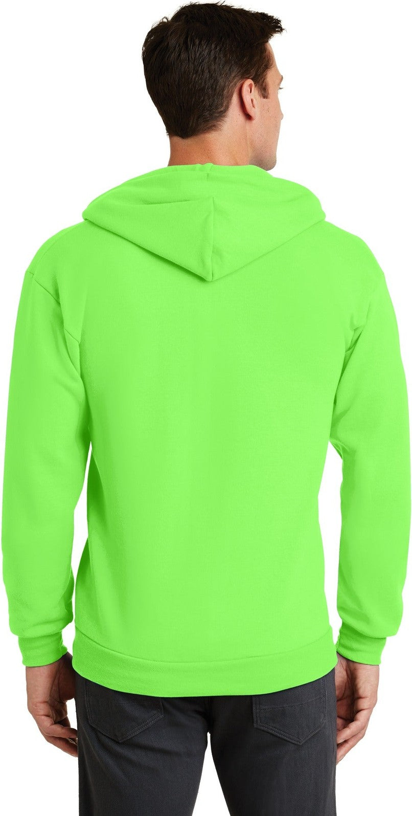 Neon Green Port & Co Core Fleece Full-Zip Hooded Sweatshirt. PC78ZH
