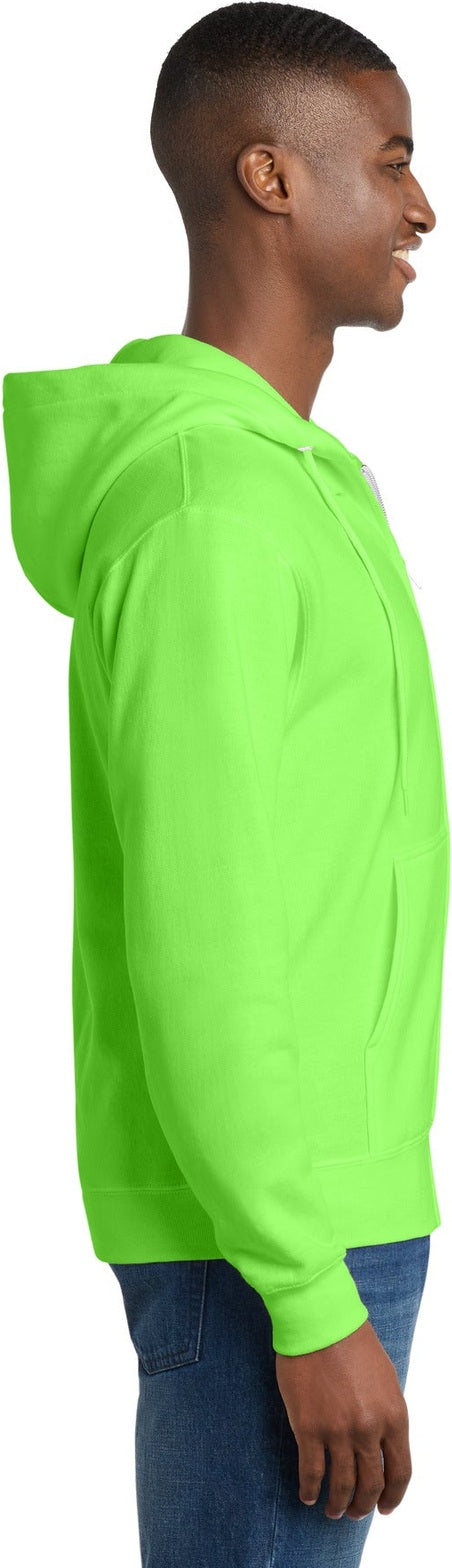 Neon Green Port & Co Core Fleece Full-Zip Hooded Sweatshirt. PC78ZH