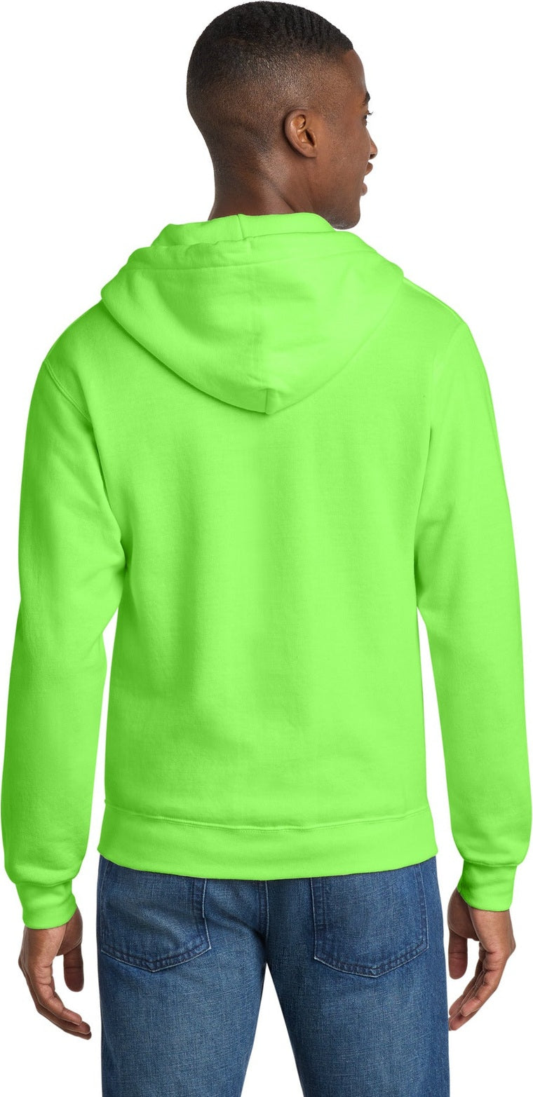 Neon Green Port & Co Core Fleece Full-Zip Hooded Sweatshirt. PC78ZH