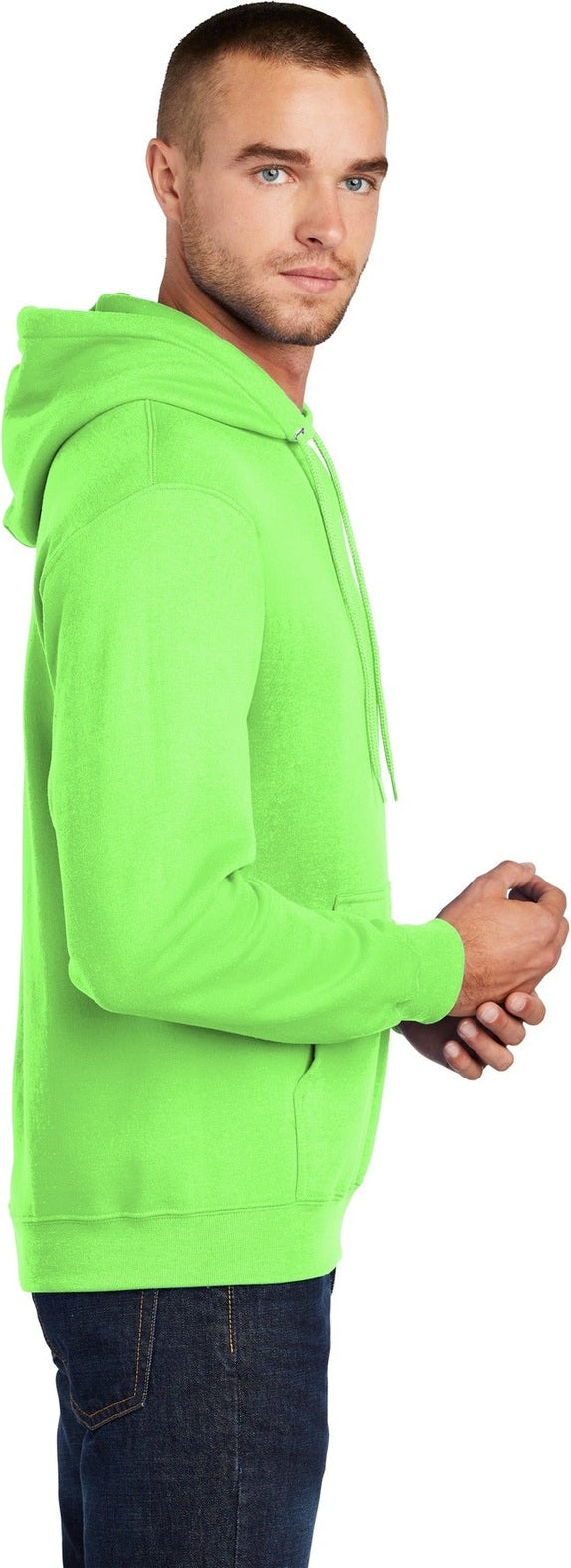 Neon Green Port & Co Core Fleece Pullover Hooded Sweatshirt. PC78H