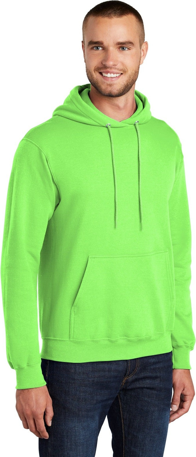 Neon Green Port & Co Core Fleece Pullover Hooded Sweatshirt. PC78H