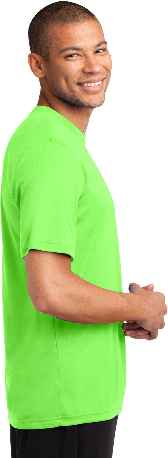 Neon Green Port & Co Performance Tee. PC380