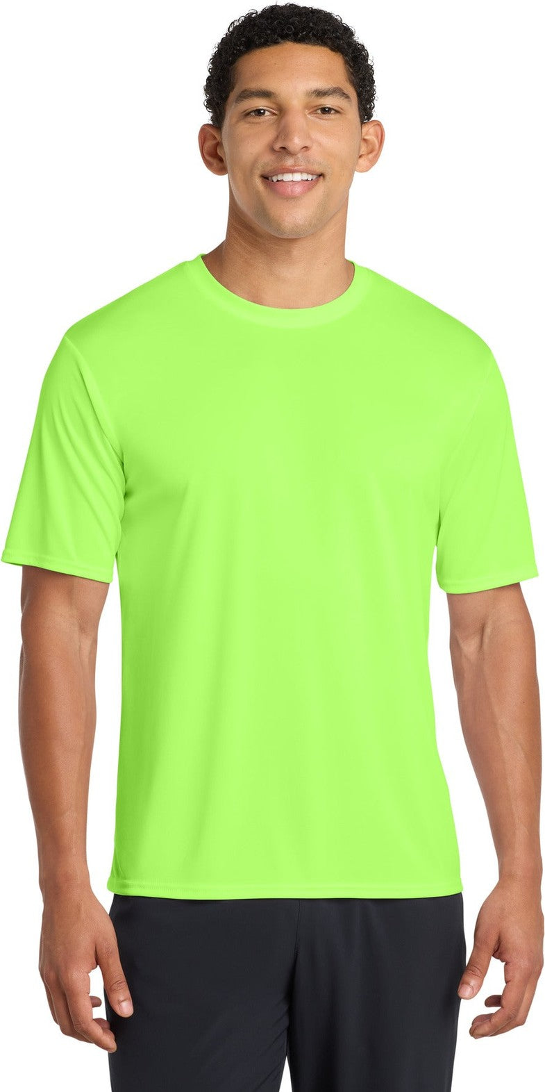 Neon Green Port & Co Performance Tee. PC380