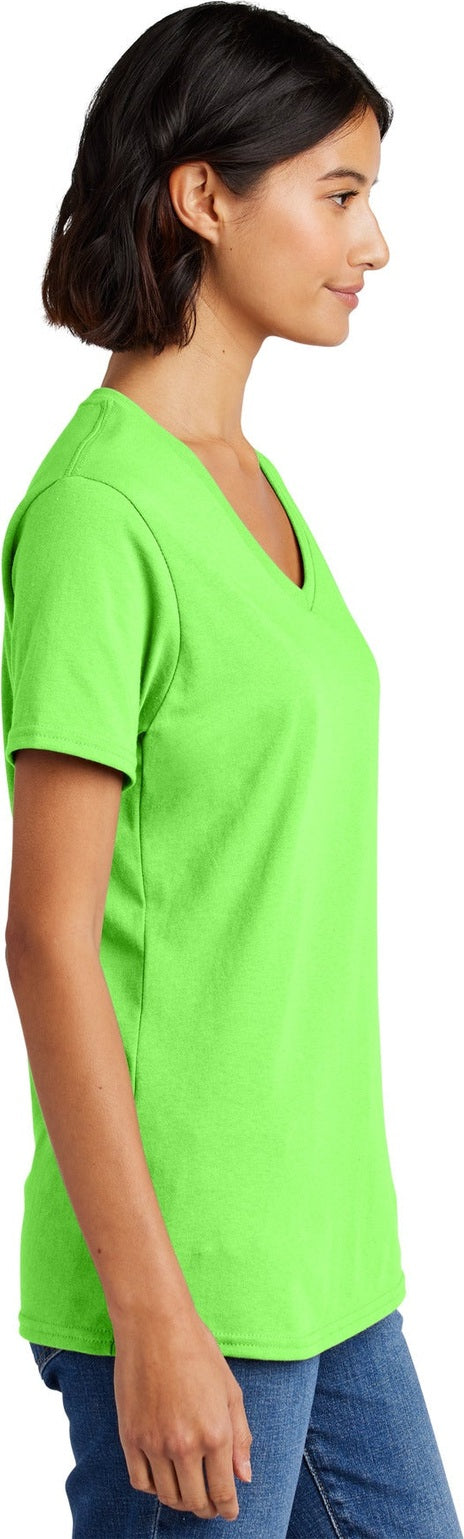 Neon Green Port & Co Women's Core Cotton V-Neck Tee. LPC54V