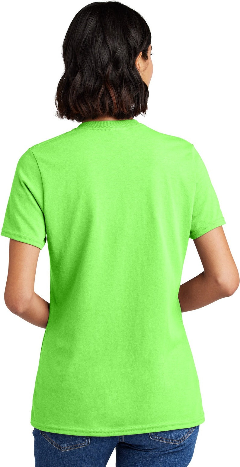 Neon Green Port & Co Women's Core Cotton V-Neck Tee. LPC54V