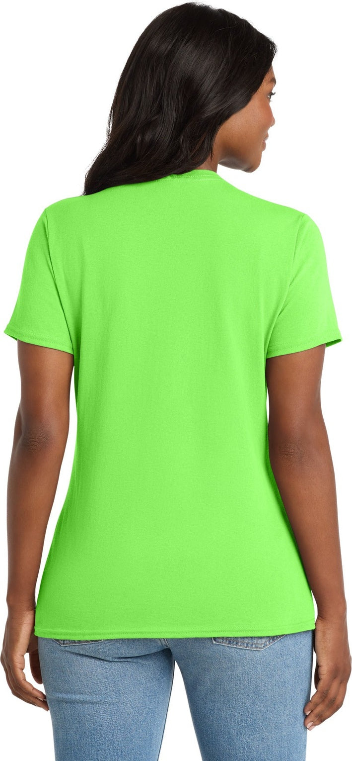 Neon Green Port & Co Women's Core Cotton V-Neck Tee. LPC54V