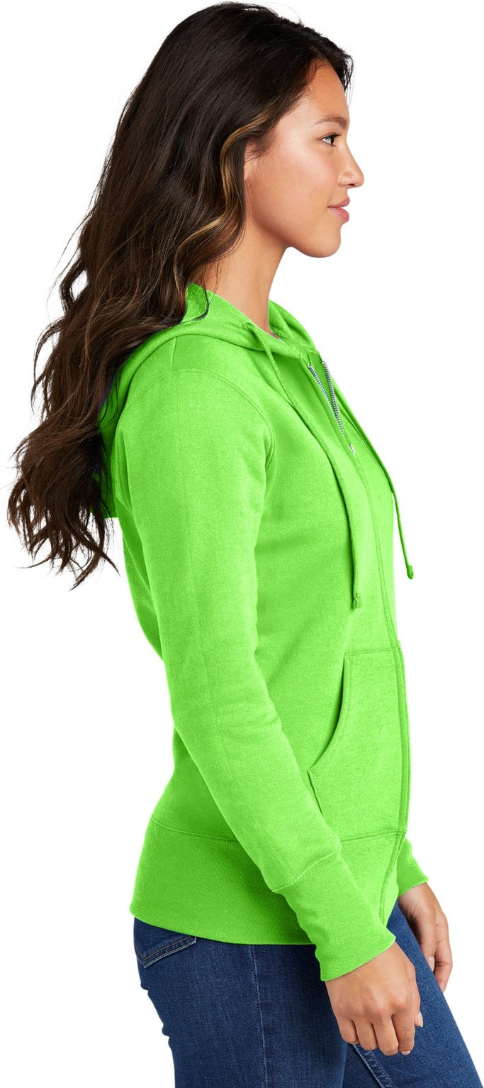 Neon Green Port & Co Women's Core Fleece Full-Zip Hooded Sweatshirt. LPC78ZH