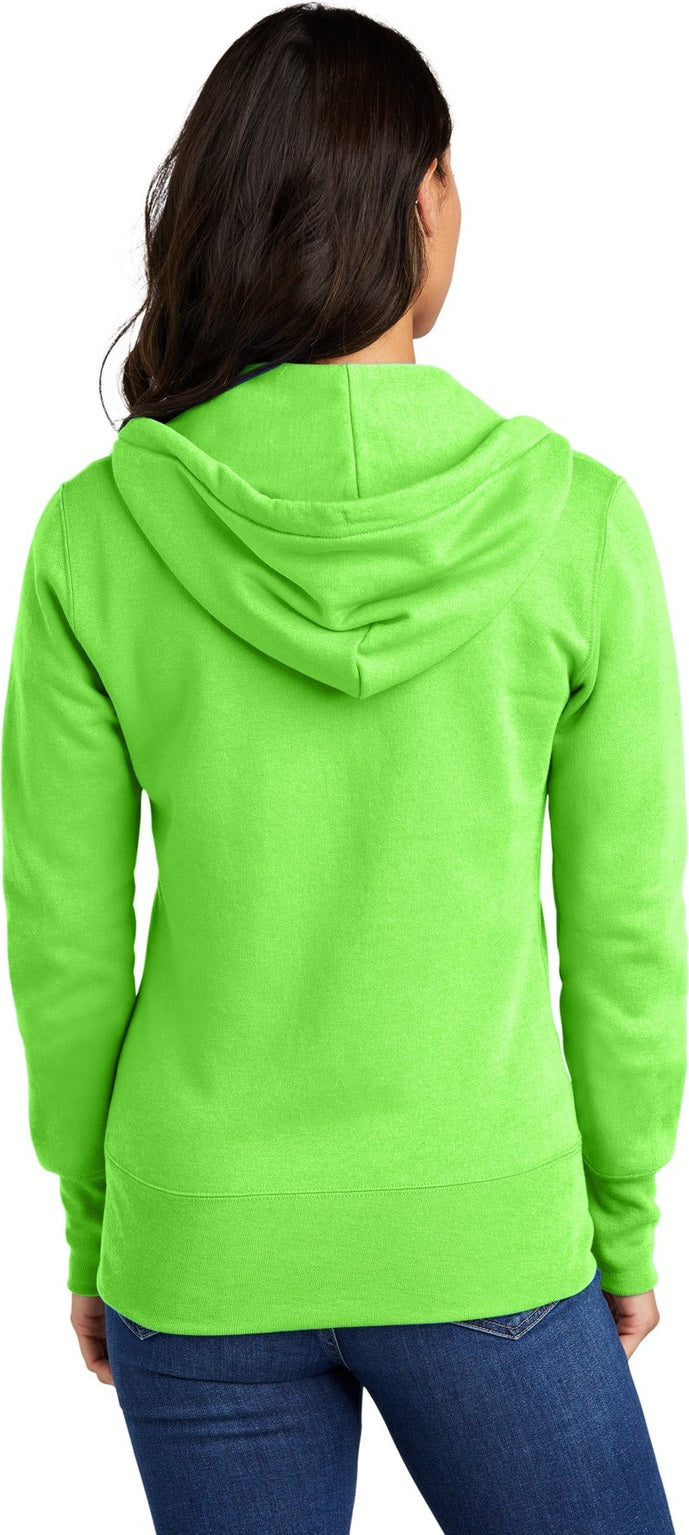 Neon Green Port & Co Women's Core Fleece Full-Zip Hooded Sweatshirt. LPC78ZH