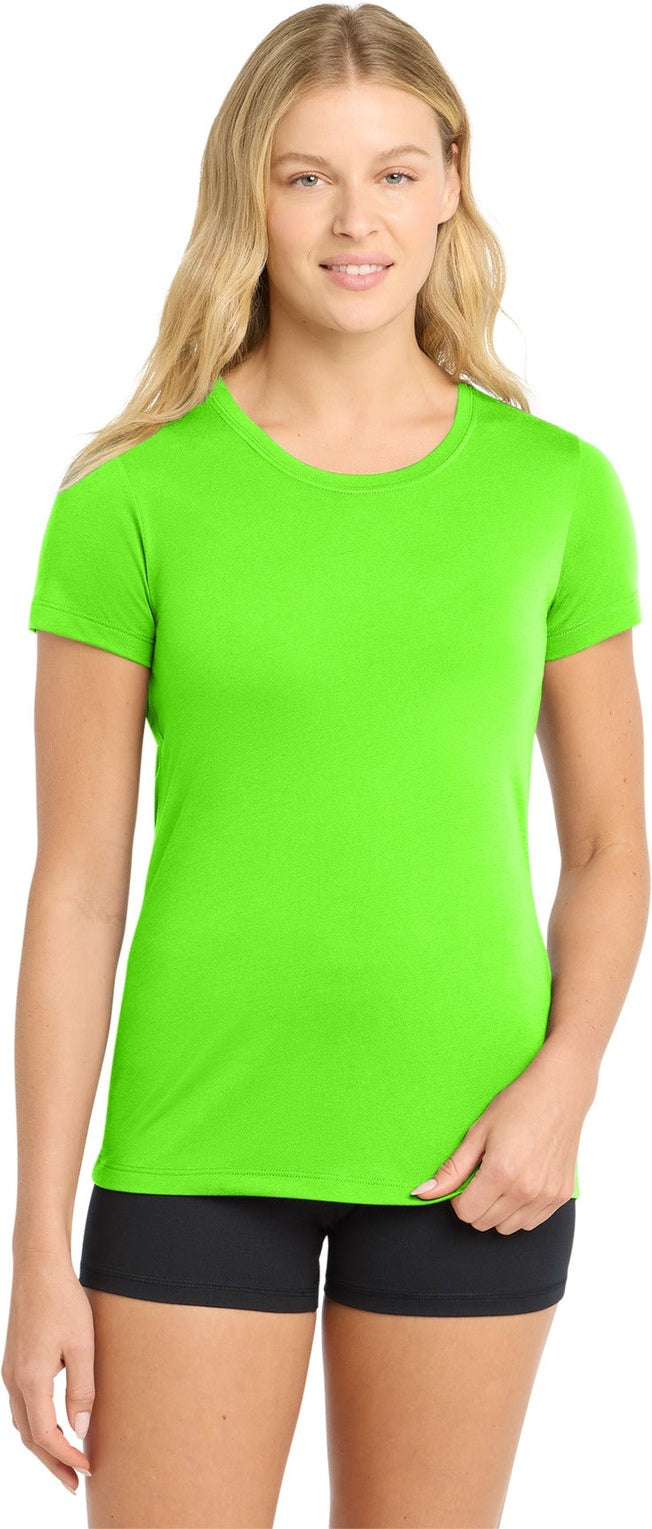 Neon Green Sport-Tek Women's PosiCharge Competitor Cotton Touch Scoop Neck Tee. LST450