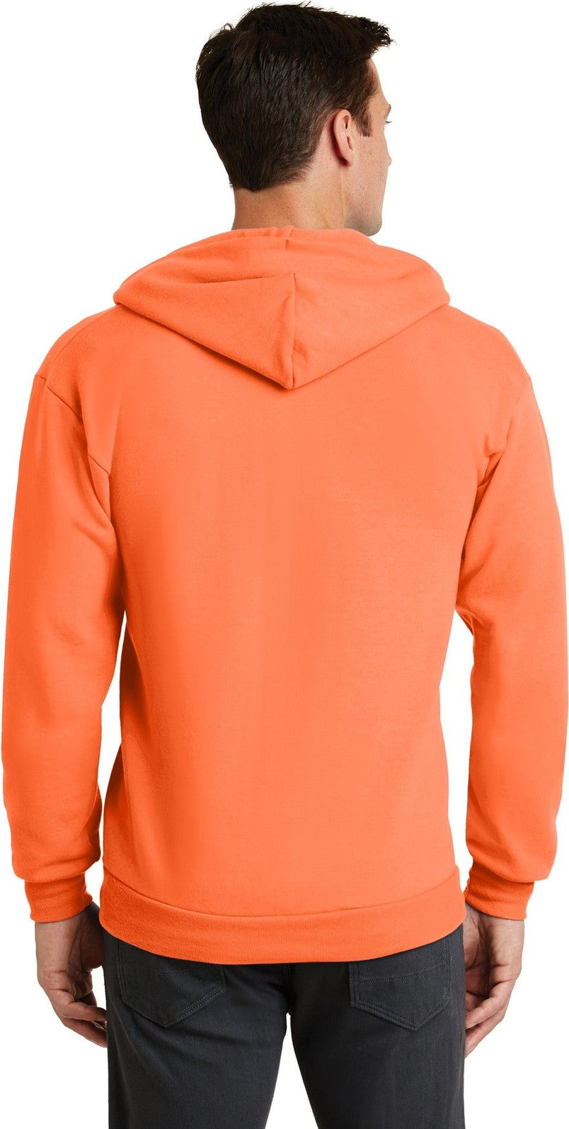 Neon Orange Port & Co Core Fleece Full-Zip Hooded Sweatshirt. PC78ZH