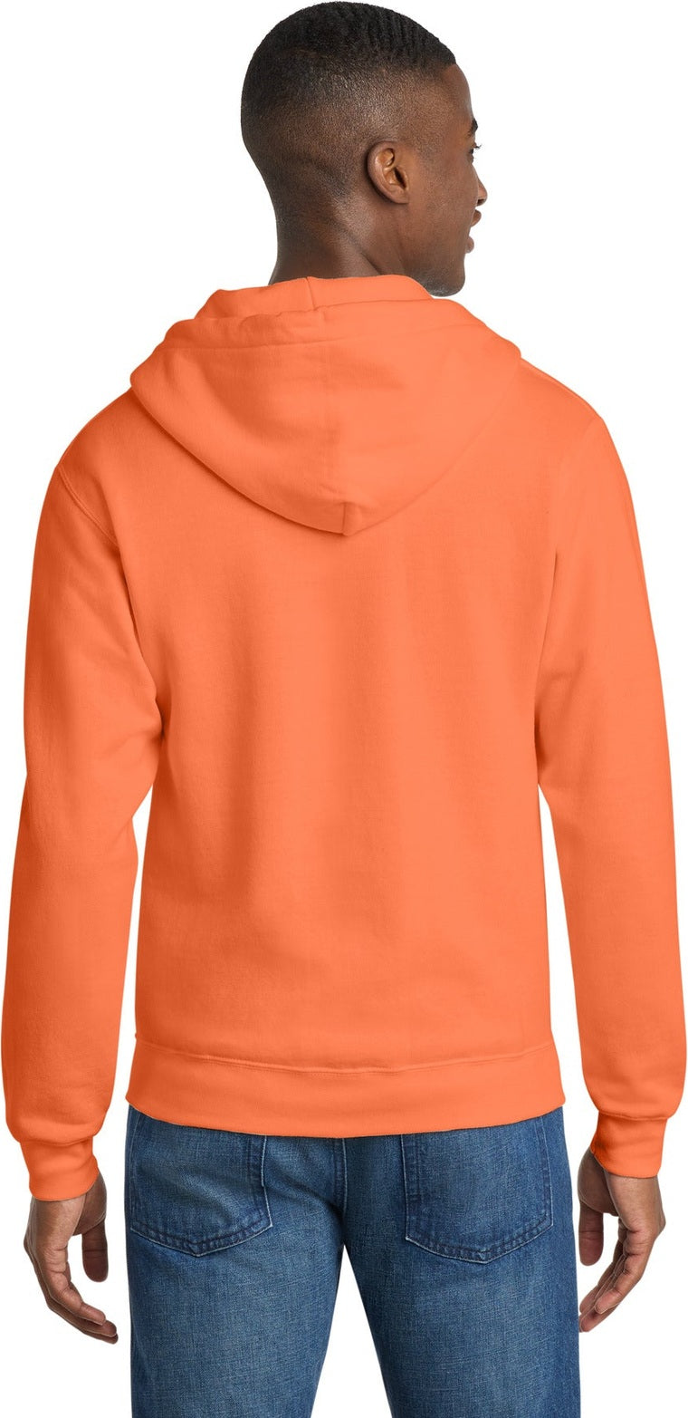 Neon Orange Port & Co Core Fleece Full-Zip Hooded Sweatshirt. PC78ZH