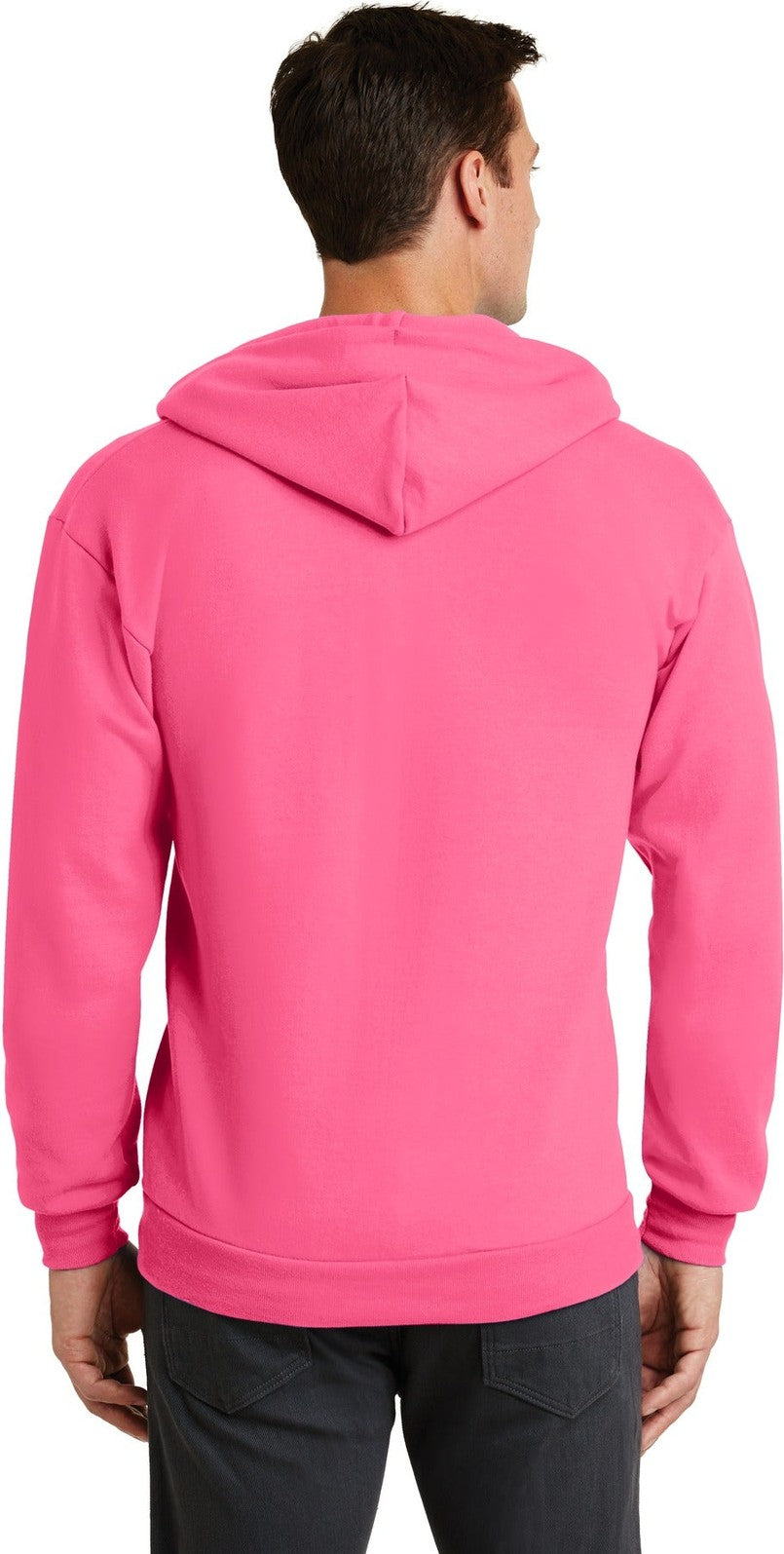 Neon Pink Port & Co Core Fleece Full-Zip Hooded Sweatshirt. PC78ZH
