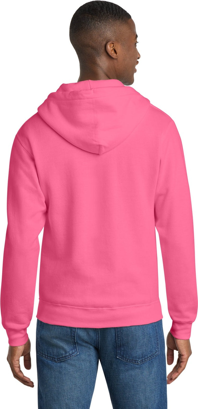 Neon Pink Port & Co Core Fleece Full-Zip Hooded Sweatshirt. PC78ZH