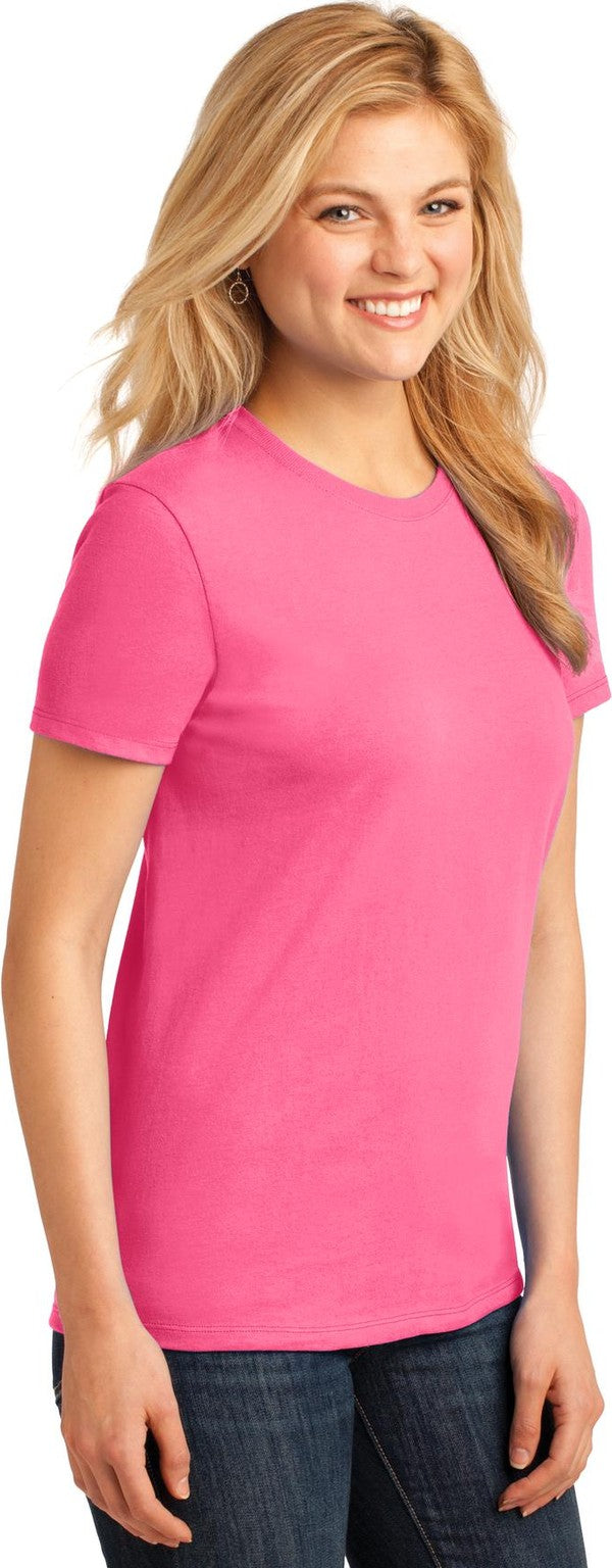 Neon Pink Port & Co Women's Core Cotton Tee. LPC54
