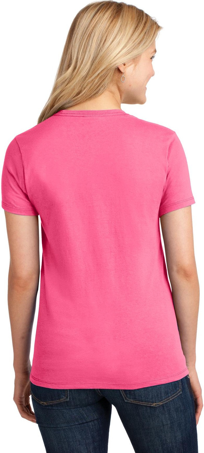 Neon Pink Port & Co Women's Core Cotton Tee. LPC54