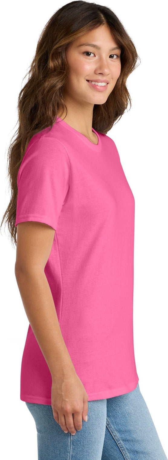 Neon Pink Port & Co Women's Core Cotton Tee. LPC54
