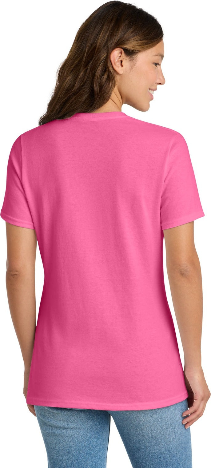 Neon Pink Port & Co Women's Core Cotton Tee. LPC54