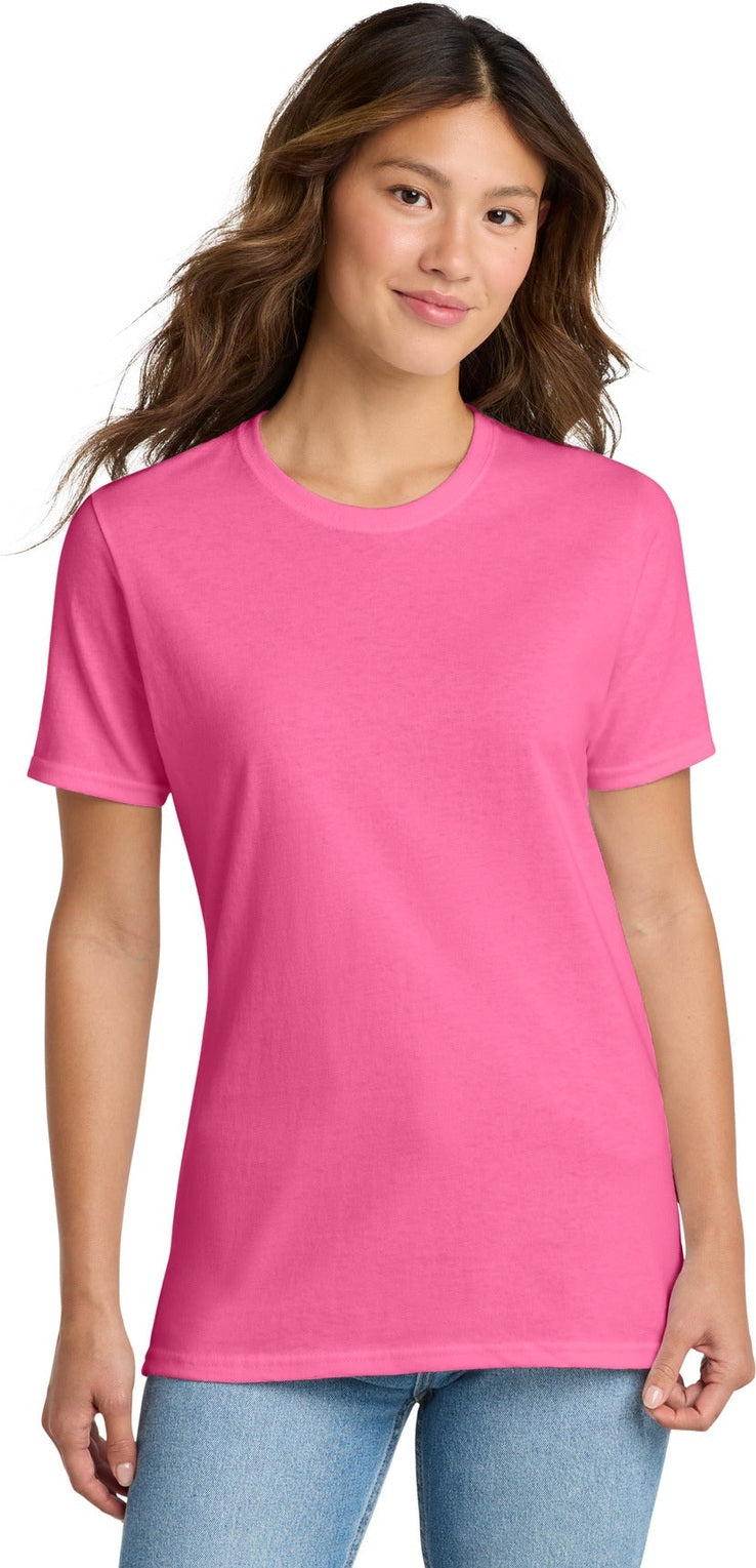 Neon Pink Port & Co Women's Core Cotton Tee. LPC54